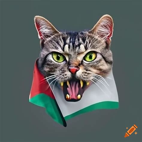 Cat Wearing A Palestinian Flag