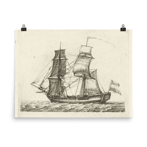 ship sketch art print lone fox