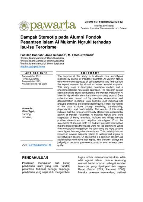 (PDF) Dampak Stereotip pada Alumni Pondok Pesantren Islam Al Mukmin ...