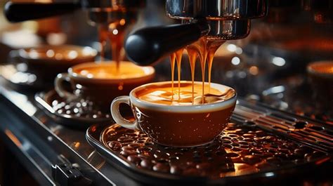 Premium Ai Image Closeup Of Espresso Pouring From Coffee Machine