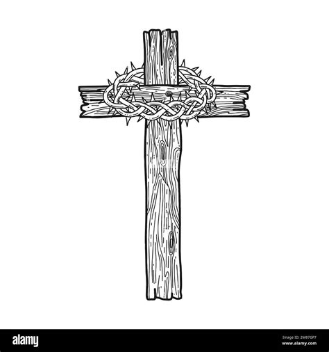 Hand Drawn Vector Illustration For Easter A Wooden Cross With A Crown