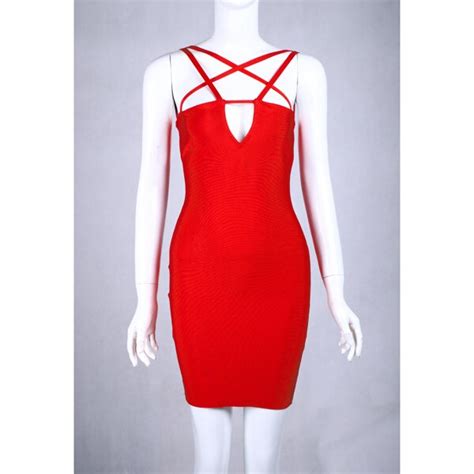 Top Quality Sexy Strap Keyhole Red Black Pink Bandage Dress 2016 Women