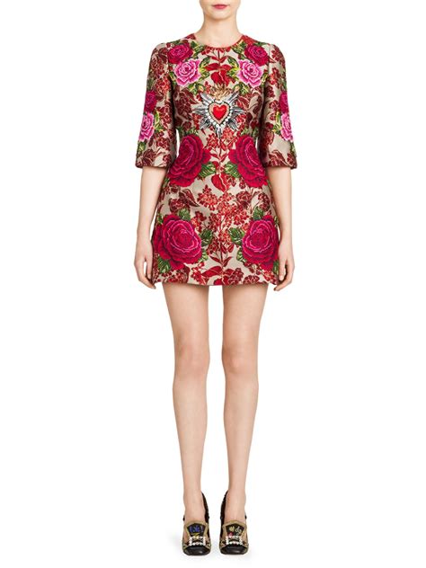 Lyst Dolce Gabbana Floral Jacquard Dress In Pink