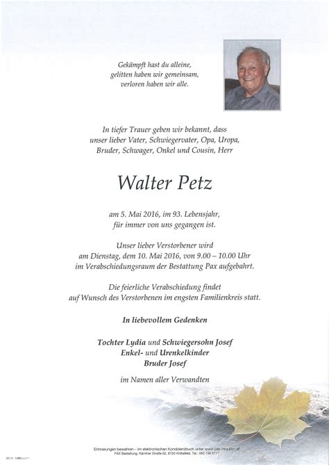 Parte F R Walter Petz Pax Requiem