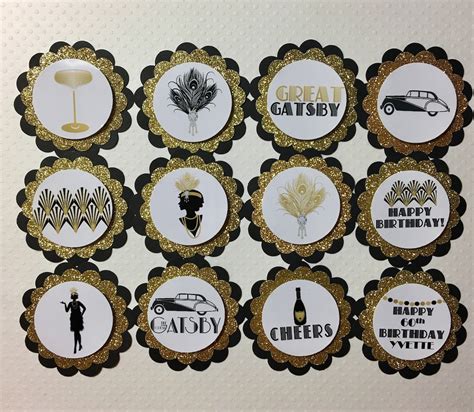 Gatsby Party Cupcake Toppers New Years Tags Great Gatsby Etsy