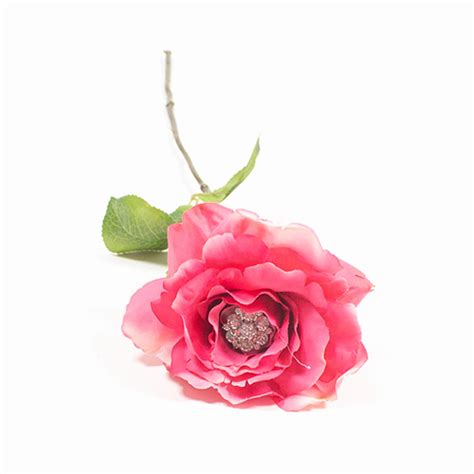 Hot Pink Rose With Gems Artificial Flower Decoration 56cm Partyrama