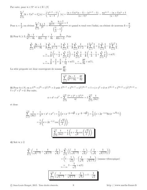 Corrigés Exercices Compléments sur les séries numériques AlloSchool