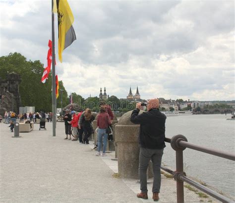 Tourist Walk Along The Rhine Rivergermany Editorial Photography