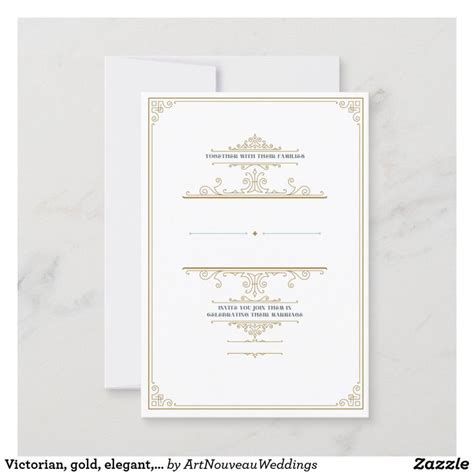 A White And Gold Wedding Card With The Word Victorian Elegance On Its