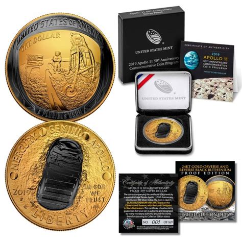 Apollo 11 50th Anniversary 2019 Curved Proof Silver Dollar Black