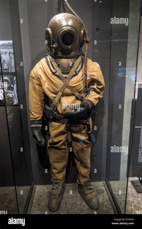 Old diving suit at the Vasa Museum in Stockholm, Sweden, Europe Stock ...