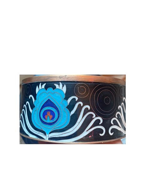 Cloisonné Enameled Tea Box Black Blue Peacock Extra Tall Curiosa Cabinet