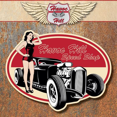 Havoc Hill Speed Shop Hot Rat Rod Sticker Vintage Retro Classic Car Pinup Decals Ebay