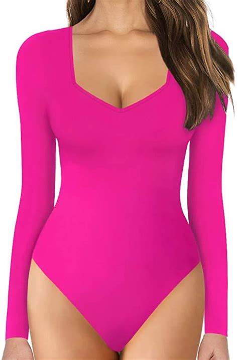 Mangopop Sweetheart V Neck Bodysuit For Women Short Sleeve Long Sleeve