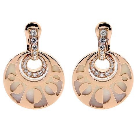 Bulgari Mother Of Pearl Diamond Gold Dangle Earrings At Stdibs