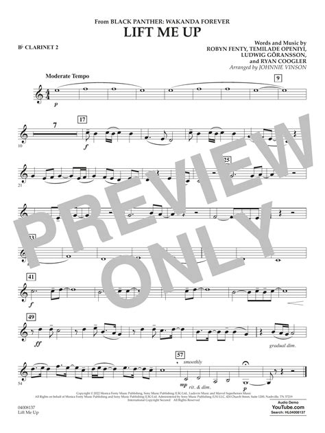 Lift Me Up From Black Panther Wakanda Forever Arr Vinson Bb Clarinet 2 Sheet Music