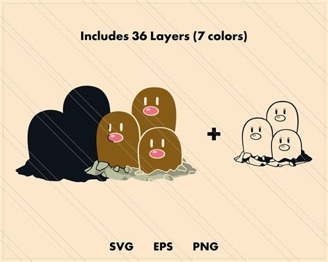 Dugtrio Pokemon SVG Cut File Layered Digital Template Etsy