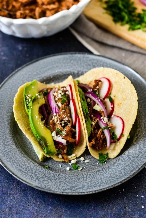 Slow Cooker Chocolate Mole Chicken Tacos The Gingered Whisk