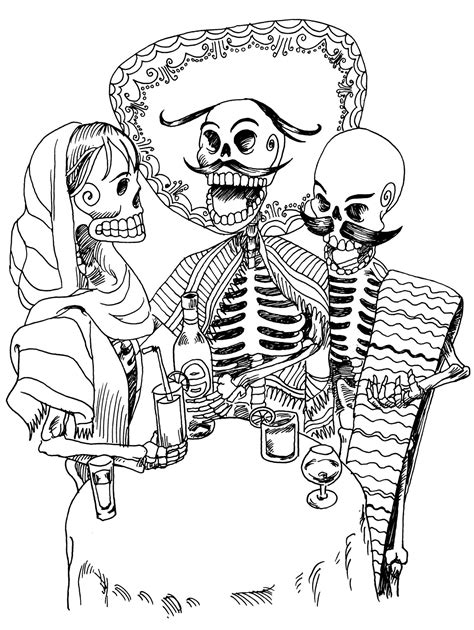 El dia de los muertos skeletons El Día de los Muertos Adult Coloring