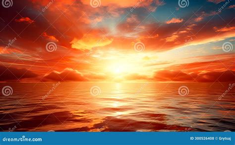 Red Sunset Over The Sea With Clouds And Waves Stock Illustration