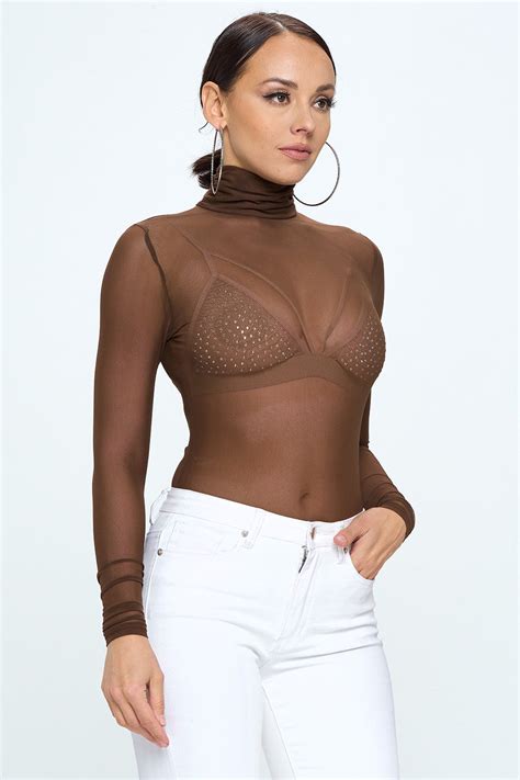 Mock Neck Long Sleeve Mesh Bodysuit Ohyes Fashion