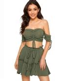 Buy Floerns Women S Two Piece Outfit Off Shoulder Drawstring Crop Top