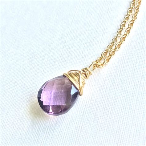 Purple Amethyst Pendant 14k Gold Filled Necklace Wire Wrapped