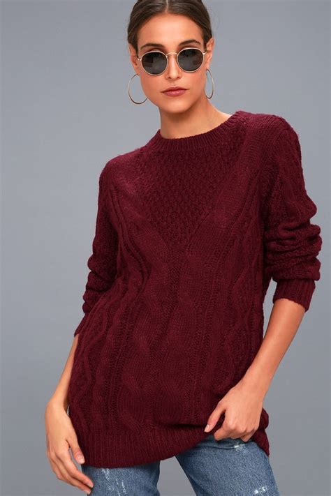 Cozy Cable Knit Sweater Burgundy Sweater Long Sweater Lulus