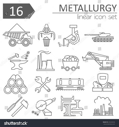 Metallurgy Isolated Icon Set Thin Line Stock Vector 425240236