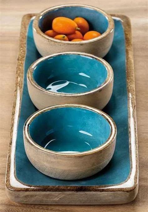 Round Mango Wood Enamelled Serving Bowl Set 3 Pieces 250 Ml At Rs 500