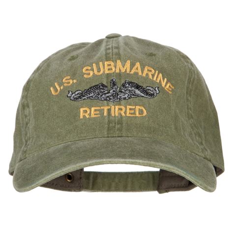 Us Submarine Retired Military Embroidered Washed Cotton Twill Cap