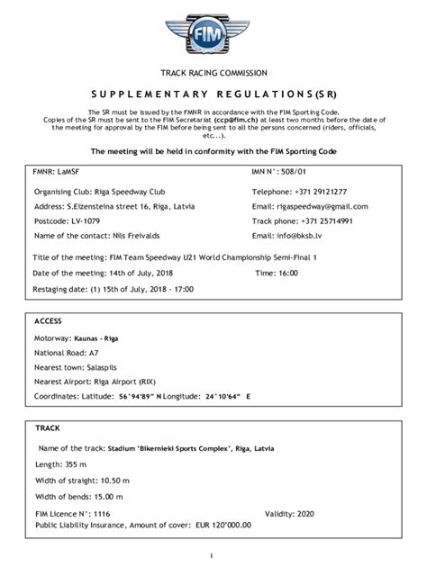 Fillable Online Supplementary Regulations SR Fim Long Track World