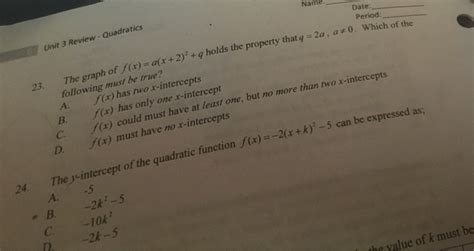 Solved Namé Unit 3 Review Quadratics Date Period Which Chegg