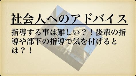 社会人へのアドバイス：指導する事は難しい？！後輩の指導や部下の指導で気を付けるとは？！ Youtube