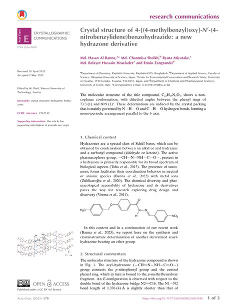 PDF Crystal Structure Of 4 4 Methylbenzyl Oxy N 0 0 0 4