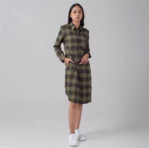 Jual BENHILL Benhill Kemeja Tunik Flannel Wanita Kotak Hijau 1164 11735