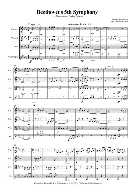 Beethovens 5th Symphony 1st Movement String Quartet Arr Thomas H