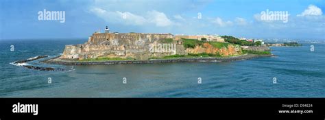 Aerial view of Castillo San Felipe del Morro with lighthouse in San Juan, Puerto Rico - stitched ...