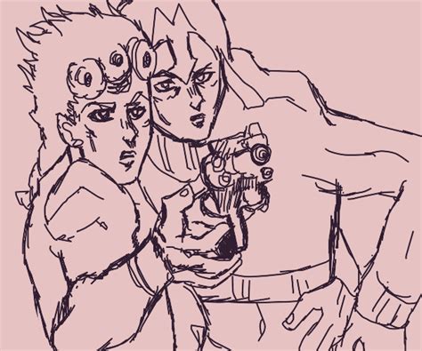 Giorno and Mista’s rather intimate gun pose - Drawception