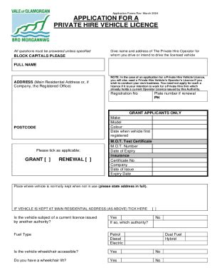 Fillable Online Application For A Licence To Operate Private Hire