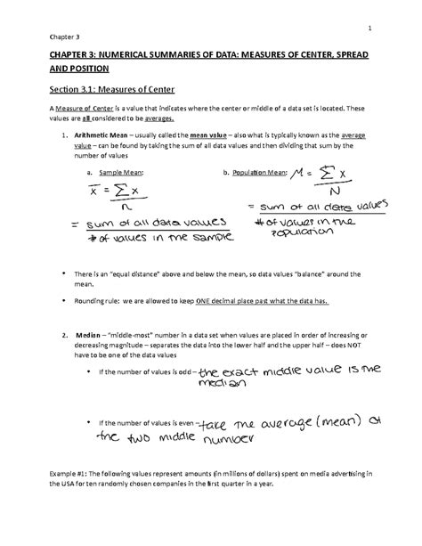 Chapter 3: Numerical Summaries - Measures of Center, Spread & Position