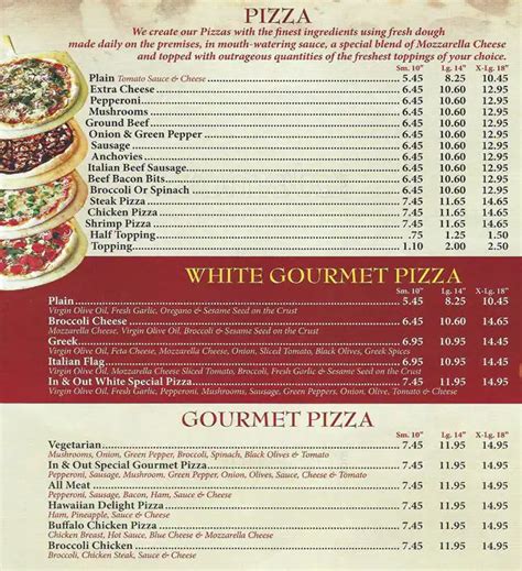 In & Out Pizza Menu, Menu for In & Out Pizza, Stenton, Philadelphia ...