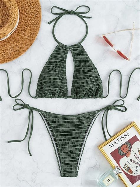 Smocked Halter Tie Side Bikini Swimsuit Emma