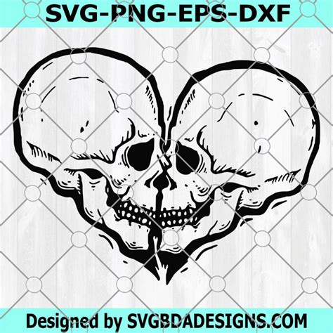 Heart Shaped Kissing Skulls SVG Skulls Love SVG Biker Svg Gothic Svg