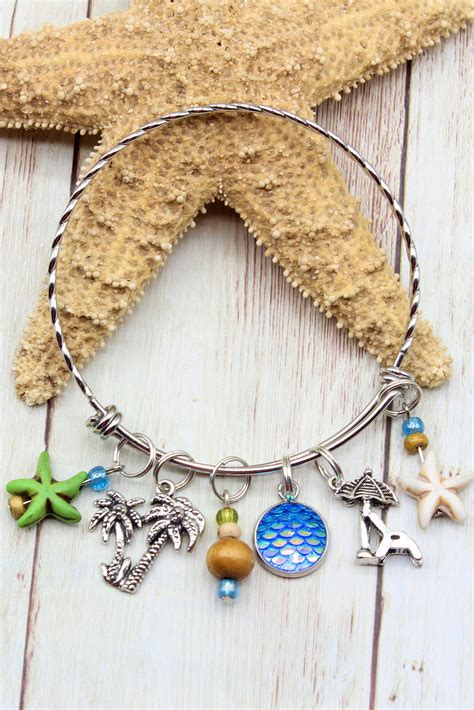 Beach Charm Bracelet Stainless Steel Charm Bracelet Etsy Stainless