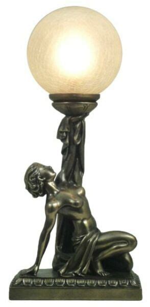 Cm Art Deco Table Lamp Nude Lady Figurine Bronze Polystone Glass