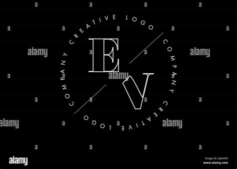 White Outline Ev E V Letter Logo With Cut And Intersected Design Round