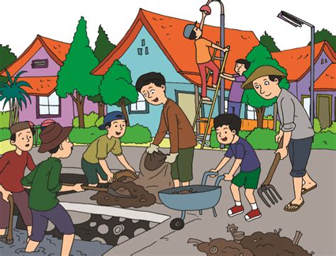 Gambar Gotong Royong Di Masyarakat Kartun 52 Koleksi Gambar