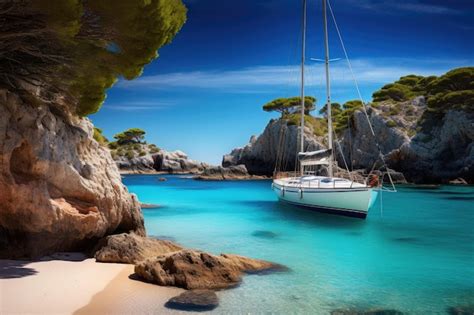 Barco a vela na baía de Cala Figuera na ilha de Maiorca Espanha