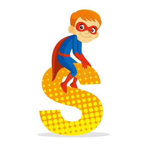 Abc Letter S Superhero Boy Cartoon Character Vector Illustration Stock